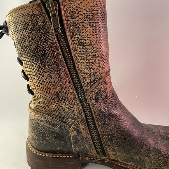 Bed Stu Cobbler Series 9” Brown Distressed Leather Zip Boot with back tie detail - Picture 7 of 16